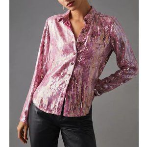 Anthropologie Pilcro Shrunken Sequin Blouse Wine Pink - Small